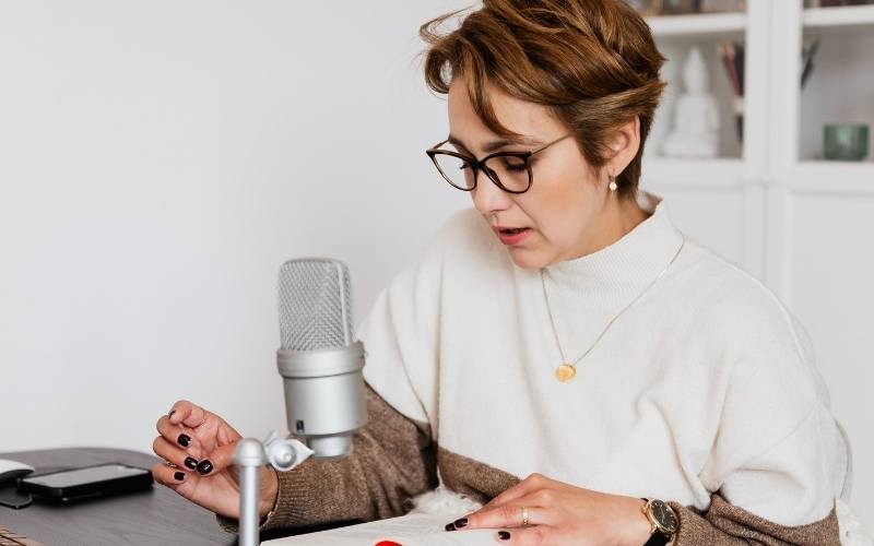 Lady recording an audio book at Ignite Studios